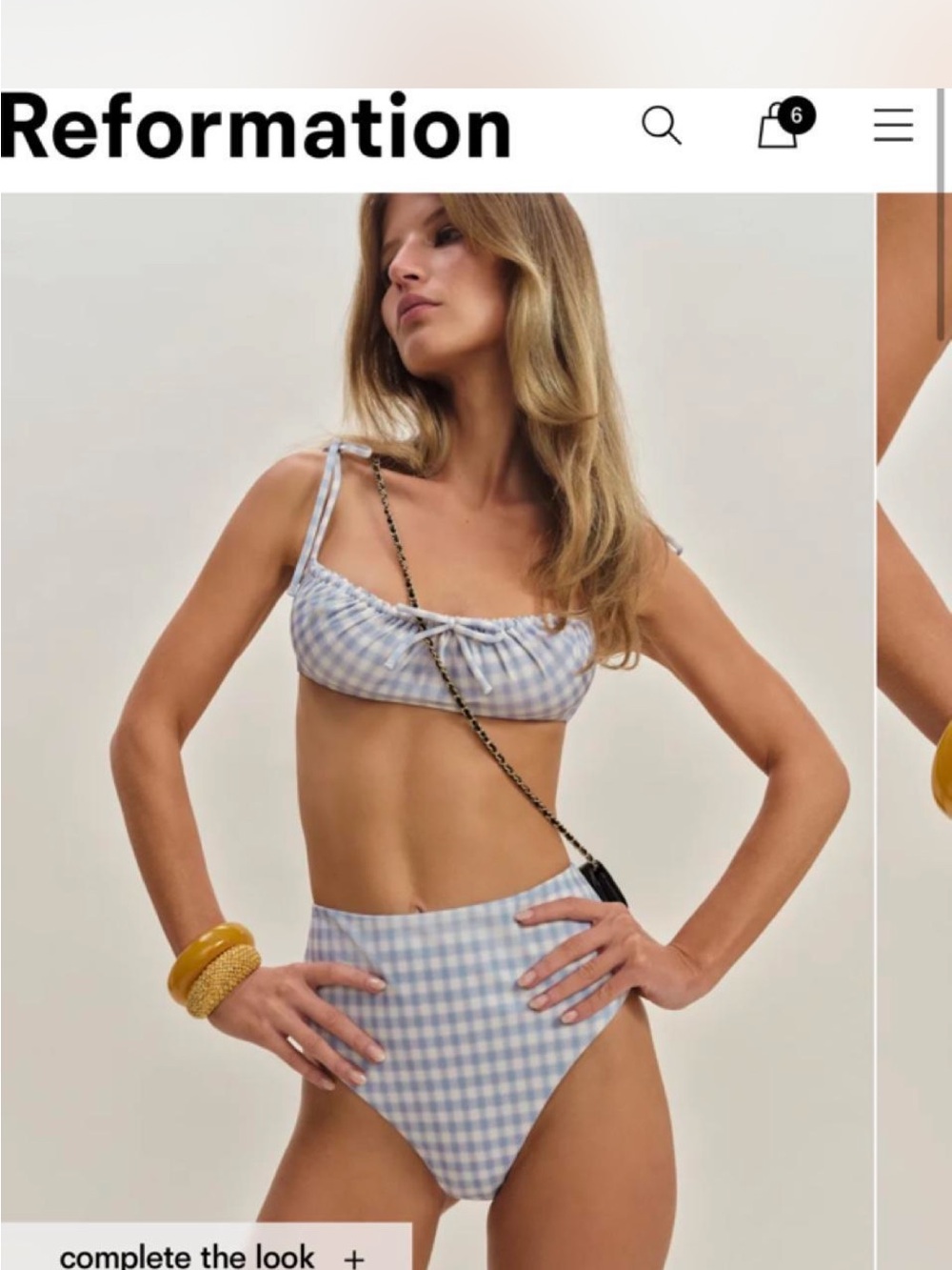Reformation Light Blue & White Gingham High-Waist Bikini
